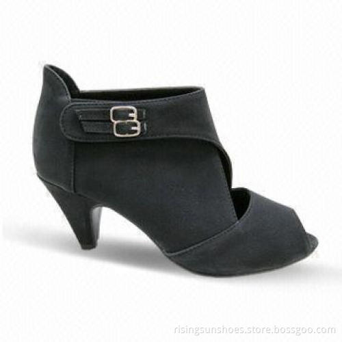 Women's Sandal with Nubuck PU Upper, Peep Toe and Middle-heel Design, Simple but Elegant